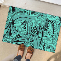 Polynesia Rubber Doormat Tribal Polynesian Spirit With Teal Pacific Flowers - Wonder Print Shop
