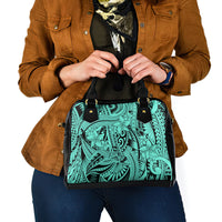 Polynesia Shoulder Handbag Tribal Polynesian Spirit With Teal Pacific Flowers LT9
