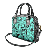 Polynesia Shoulder Handbag Tribal Polynesian Spirit With Teal Pacific Flowers LT9
