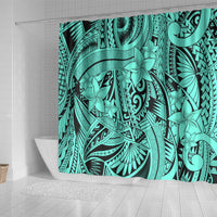 Polynesia Shower Curtain Tribal Polynesian Spirit With Teal Pacific Flowers LT9