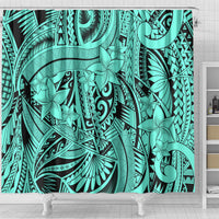 Polynesia Shower Curtain Tribal Polynesian Spirit With Teal Pacific Flowers LT9
