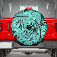 Polynesia Spare Tire Cover Tribal Polynesian Spirit With Teal Pacific Flowers - Wonder Print Shop
