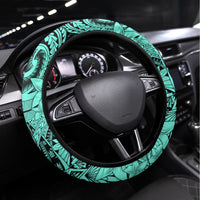 Polynesia Steering Wheel Cover Tribal Polynesian Spirit With Teal Pacific Flowers - Wonder Print Shop