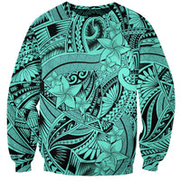 Polynesia Sweatshirt Tribal Polynesian Spirit With Teal Pacific Flowers - Wonder Print Shop
