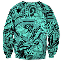 Polynesia Sweatshirt Tribal Polynesian Spirit With Teal Pacific Flowers - Wonder Print Shop