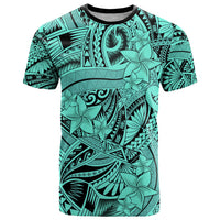 Polynesia T Shirt Tribal Polynesian Spirit With Teal Pacific Flowers - Wonder Print Shop