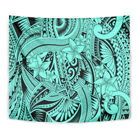 Polynesia Tapestry Tribal Polynesian Spirit With Teal Pacific Flowers - Wonder Print Shop
