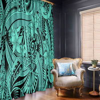 Polynesia Window Curtain Tribal Polynesian Spirit With Teal Pacific Flowers - Wonder Print Shop