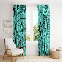 Polynesia Window Curtain Tribal Polynesian Spirit With Teal Pacific Flowers - Wonder Print Shop