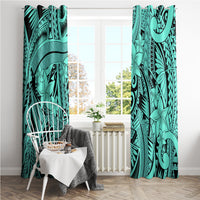 Polynesia Window Curtain Tribal Polynesian Spirit With Teal Pacific Flowers - Wonder Print Shop