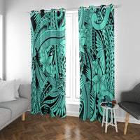 Polynesia Window Curtain Tribal Polynesian Spirit With Teal Pacific Flowers - Wonder Print Shop