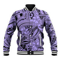 Polynesia Baseball Jacket Tribal Polynesian Spirit With Violet Pacific Flowers LT9 - Wonder Print Shop