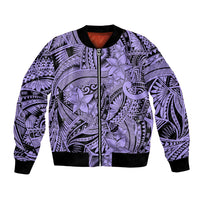 Polynesia Bomber Jacket Tribal Polynesian Spirit With Violet Pacific Flowers LT9 - Wonder Print Shop
