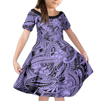 Polynesia Family Matching Off Shoulder Maxi Dress and Hawaiian Shirt Tribal Polynesian Spirit With Violet Pacific Flowers LT9 - Wonder Print Shop
