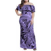 Polynesia Family Matching Off Shoulder Maxi Dress and Hawaiian Shirt Tribal Polynesian Spirit With Violet Pacific Flowers LT9 - Wonder Print Shop