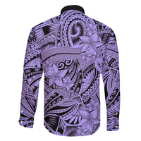 Polynesia Family Matching Puletasi Dress and Hawaiian Shirt Tribal Polynesian Spirit With Violet Pacific Flowers - Wonder Print Shop