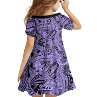 Polynesia Family Matching Short Sleeve Bodycon Dress and Hawaiian Shirt Tribal Polynesian Spirit With Violet Pacific Flowers - Wonder Print Shop