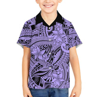Kid Hawaiian shirt in violet and black with button-up collar and floral tribal print