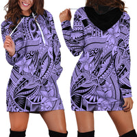 Polynesia Hoodie Dress Tribal Polynesian Spirit With Violet Pacific Flowers - Wonder Print Shop