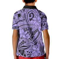 Polynesia Kid Polo Shirt Tribal Polynesian Spirit With Violet Pacific Flowers - Wonder Print Shop