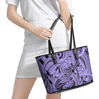 Polynesia Leather Tote Bag Tribal Polynesian Spirit With Violet Pacific Flowers - Wonder Print Shop