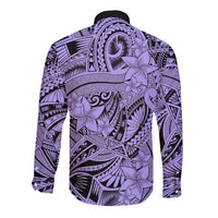 Polynesia Long Sleeve Button Shirt Tribal Polynesian Spirit With Violet Pacific Flowers - Wonder Print Shop
