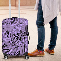 Polynesia Luggage Cover Tribal Polynesian Spirit With Violet Pacific Flowers - Wonder Print Shop