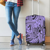 Polynesia Luggage Cover Tribal Polynesian Spirit With Violet Pacific Flowers - Wonder Print Shop