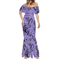 Polynesia Mermaid Dress Tribal Polynesian Spirit With Violet Pacific Flowers - Wonder Print Shop