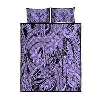 Polynesia Quilt Bed Set Tribal Polynesian Spirit With Violet Pacific Flowers - Wonder Print Shop