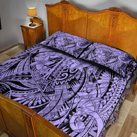 Polynesia Quilt Bed Set Tribal Polynesian Spirit With Violet Pacific Flowers - Wonder Print Shop