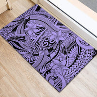 Polynesia Rubber Doormat Tribal Polynesian Spirit With Violet Pacific Flowers - Wonder Print Shop