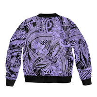Polynesia Sleeve Zip Bomber Jacket Tribal Polynesian Spirit With Violet Pacific Flowers - Wonder Print Shop