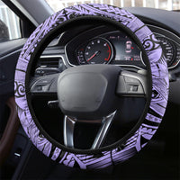 Polynesia Steering Wheel Cover Tribal Polynesian Spirit With Violet Pacific Flowers - Wonder Print Shop