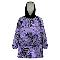 Polynesia Wearable Blanket Hoodie Tribal Polynesian Spirit With Violet Pacific Flowers - Wonder Print Shop