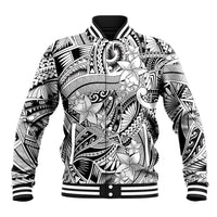 Polynesia Baseball Jacket Tribal Polynesian Spirit With White Pacific Flowers LT9 - Wonder Print Shop