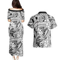 Polynesia Couples Matching Puletasi Dress and Hawaiian Shirt Tribal Polynesian Spirit With White Pacific Flowers LT9 - Wonder Print Shop
