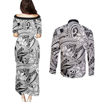 Polynesia Couples Matching Puletasi Dress and Long Sleeve Button Shirt Tribal Polynesian Spirit With White Pacific Flowers LT9 - Wonder Print Shop