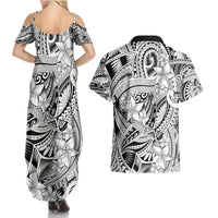 Polynesia Couples Matching Summer Maxi Dress and Hawaiian Shirt Tribal Polynesian Spirit With White Pacific Flowers LT9 - Wonder Print Shop