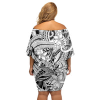 Polynesia Family Matching Off Shoulder Short Dress and Hawaiian Shirt Tribal Polynesian Spirit With White Pacific Flowers LT9 - Wonder Print Shop