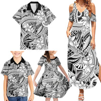 Polynesia Family Matching Summer Maxi Dress and Hawaiian Shirt Tribal Polynesian Spirit With White Pacific Flowers - Wonder Print Shop