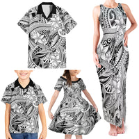 Polynesia Family Matching Tank Maxi Dress and Hawaiian Shirt Tribal Polynesian Spirit With White Pacific Flowers - Wonder Print Shop