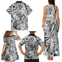 Polynesia Family Matching Tank Maxi Dress and Hawaiian Shirt Tribal Polynesian Spirit With White Pacific Flowers - Wonder Print Shop