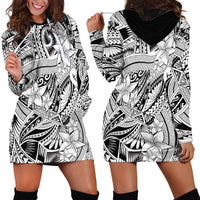 Polynesia Hoodie Dress Tribal Polynesian Spirit With White Pacific Flowers - Wonder Print Shop