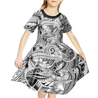 Polynesia Kid Short Sleeve Dress Tribal Polynesian Spirit With White Pacific Flowers - Wonder Print Shop
