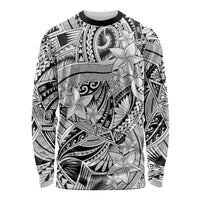 Polynesia Long Sleeve Shirt Tribal Polynesian Spirit With White Pacific Flowers - Wonder Print Shop
