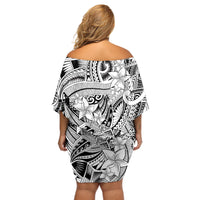 Polynesia Off Shoulder Short Dress Tribal Polynesian Spirit With White Pacific Flowers - Wonder Print Shop
