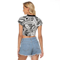 Polynesia Raglan Cropped T Shirt Tribal Polynesian Spirit With White Pacific Flowers - Wonder Print Shop