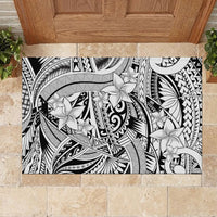 Polynesia Rubber Doormat Tribal Polynesian Spirit With White Pacific Flowers - Wonder Print Shop