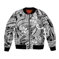 Polynesia Sleeve Zip Bomber Jacket Tribal Polynesian Spirit With White Pacific Flowers - Wonder Print Shop